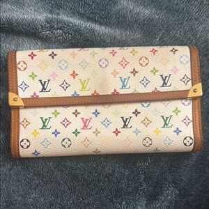 Louis Vuitton Murakami Cream Wallet with Monogram Pattern and Leather Trim